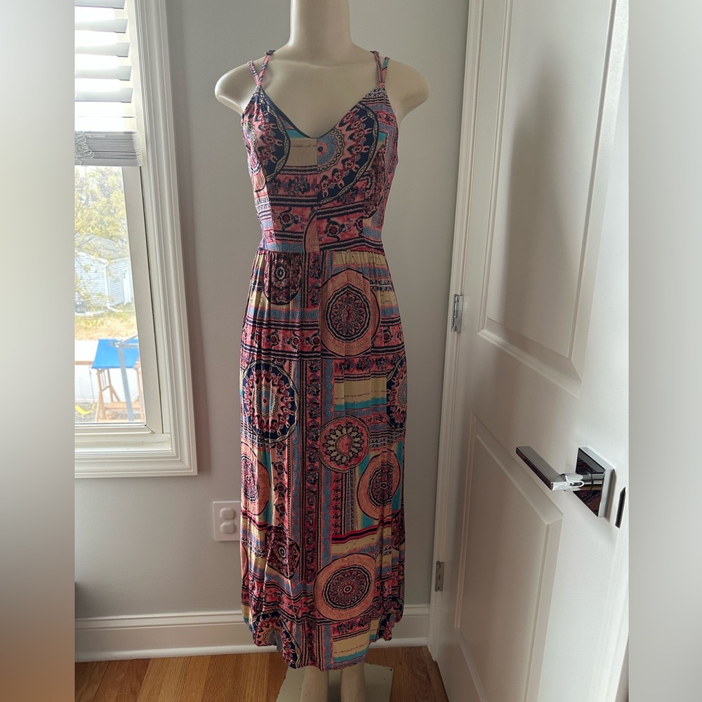 Lulu's Pink and Blue Patterned Maxi Dress